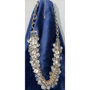 Vintage Lucite Bead & Rhinestone Chunky 2 Strand Necklace 18 Inches On Trend
